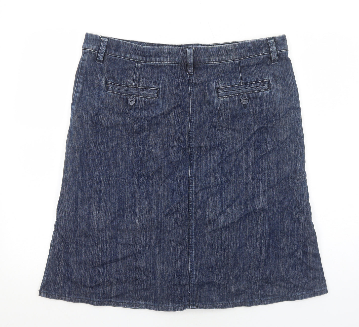 Marks and Spencer Womens Blue Cotton A-Line Skirt Size 16 Zip