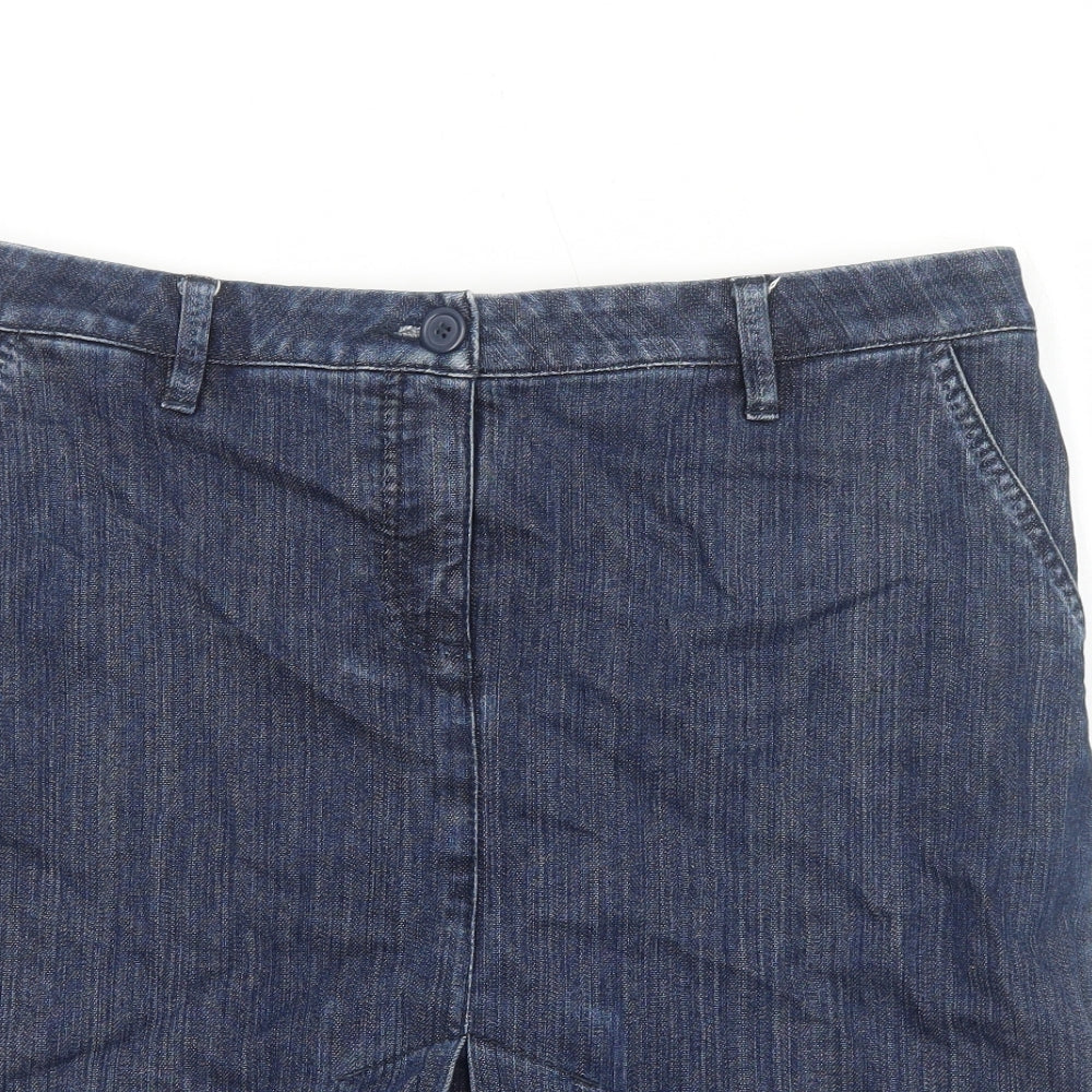 Marks and Spencer Womens Blue Cotton A-Line Skirt Size 16 Zip