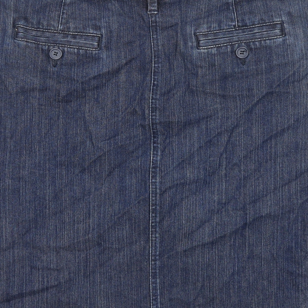 Marks and Spencer Womens Blue Cotton A-Line Skirt Size 16 Zip