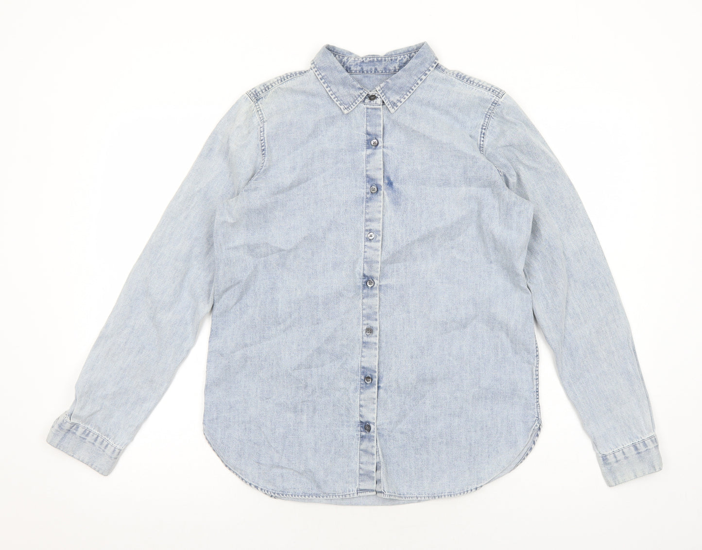 Preworn Mens Blue Cotton Button-Up Size M Collared Button