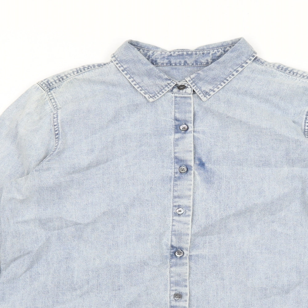 Preworn Mens Blue Cotton Button-Up Size M Collared Button