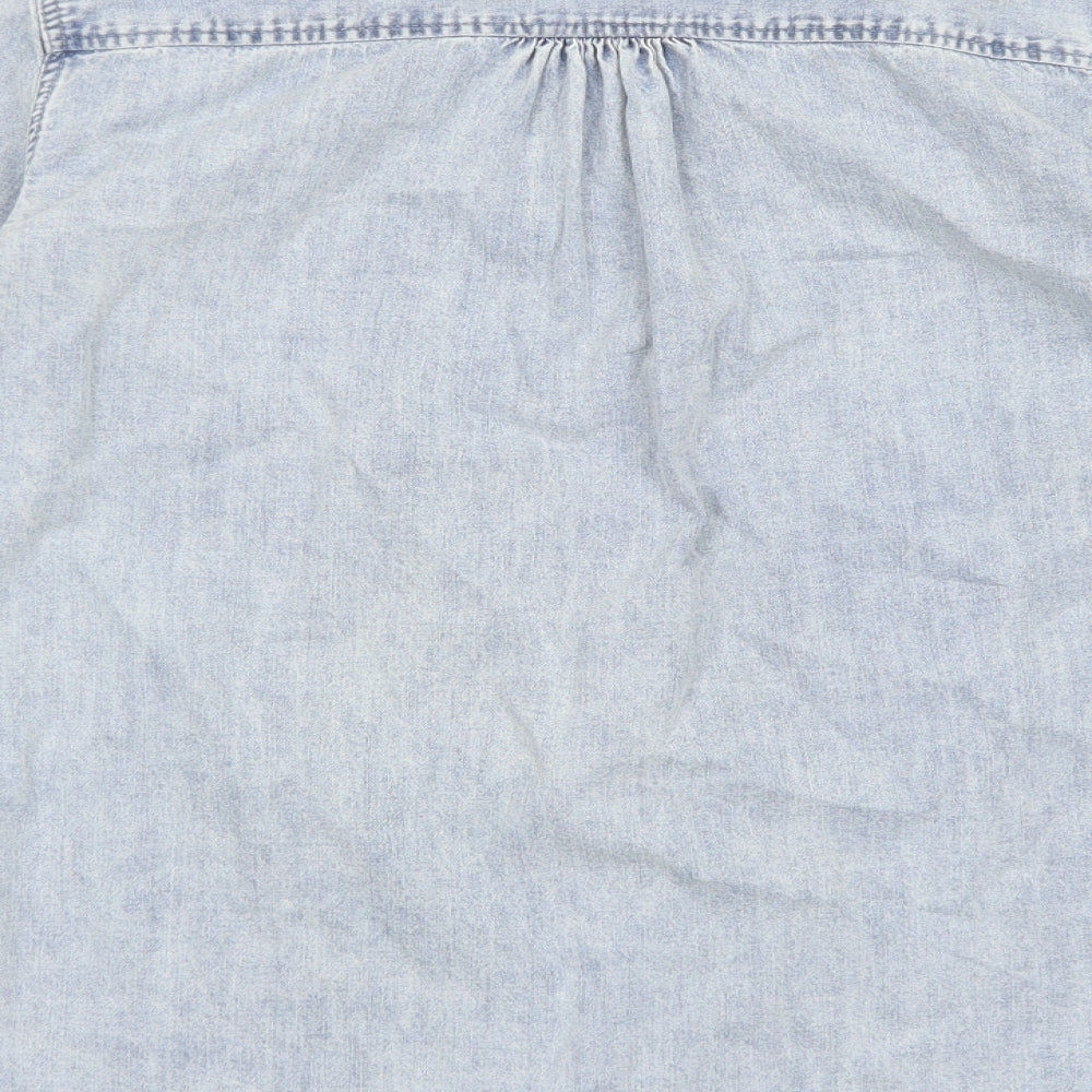 Preworn Mens Blue Cotton Button-Up Size M Collared Button