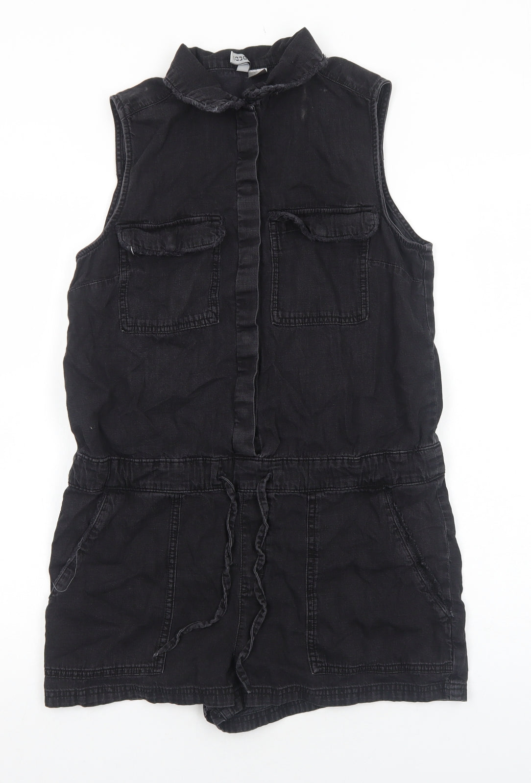 H&M Womens Black Cotton Playsuit One-Piece Size 8 Snap - Drawstring Waist