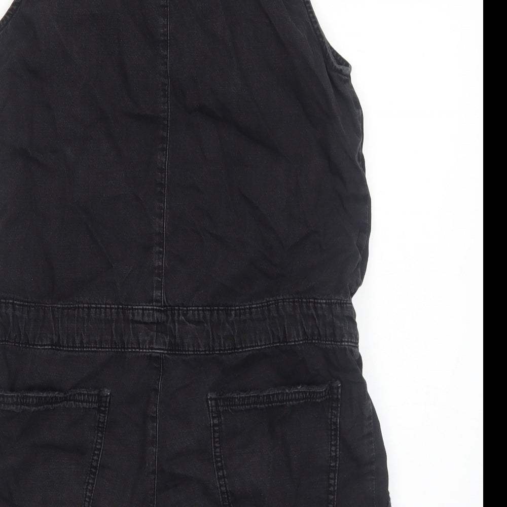 H&M Womens Black Cotton Playsuit One-Piece Size 8 Snap - Drawstring Waist