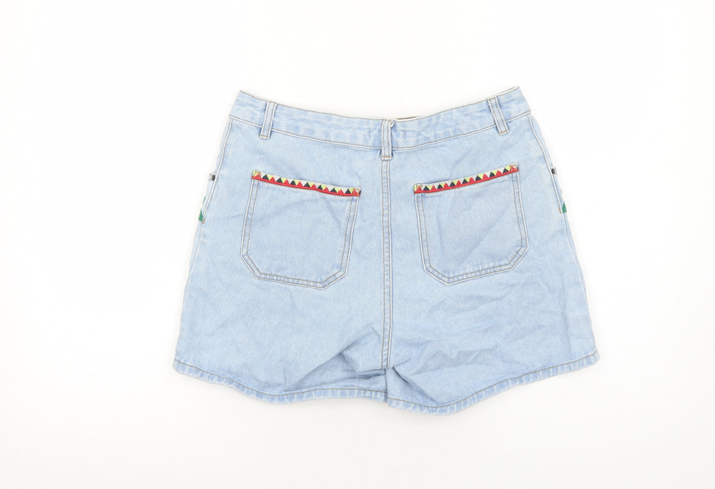 TU Womens Blue Floral Cotton Mom Shorts Size 8 Regular Zip