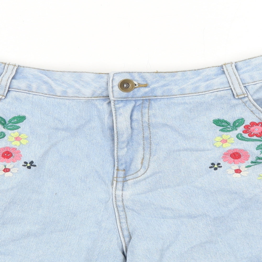 TU Womens Blue Floral Cotton Mom Shorts Size 8 Regular Zip