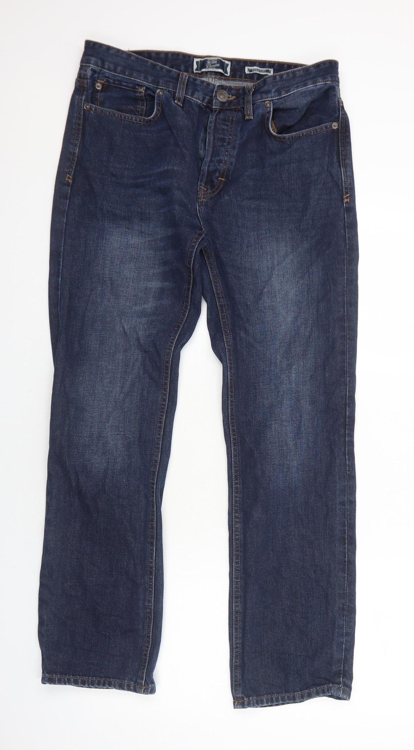 Fat Face Mens Blue Cotton Straight Jeans Size M Regular Button