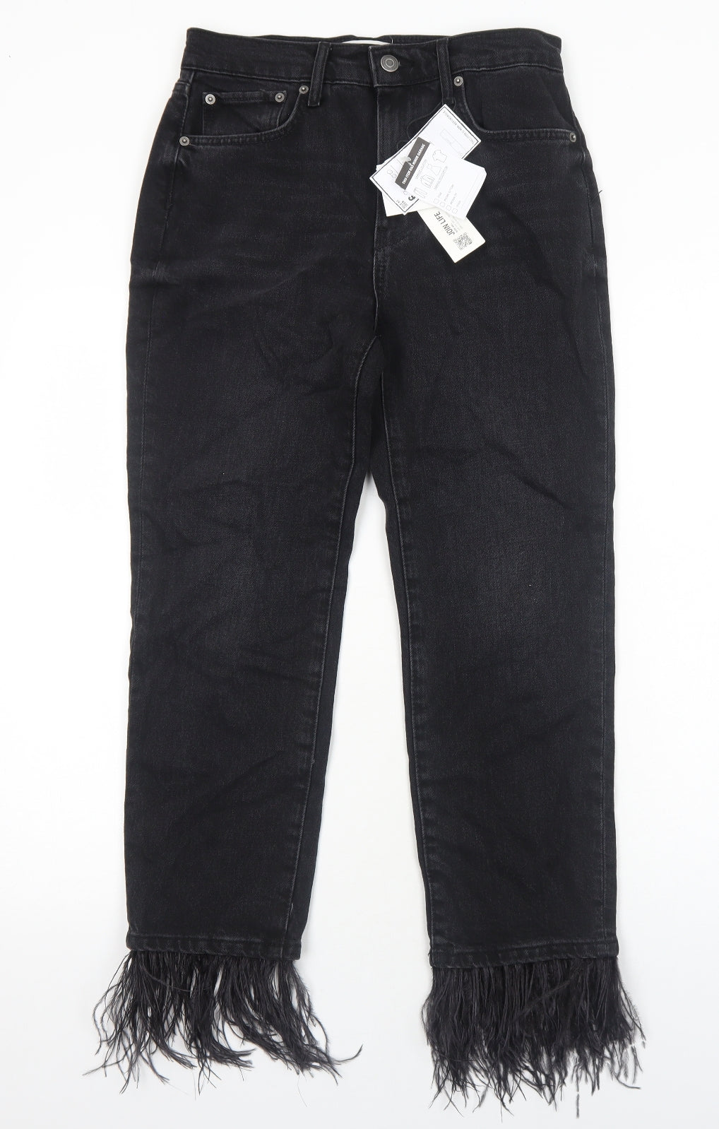Zara Womens Black Cotton Straight Jeans Size 10 Regular Zip