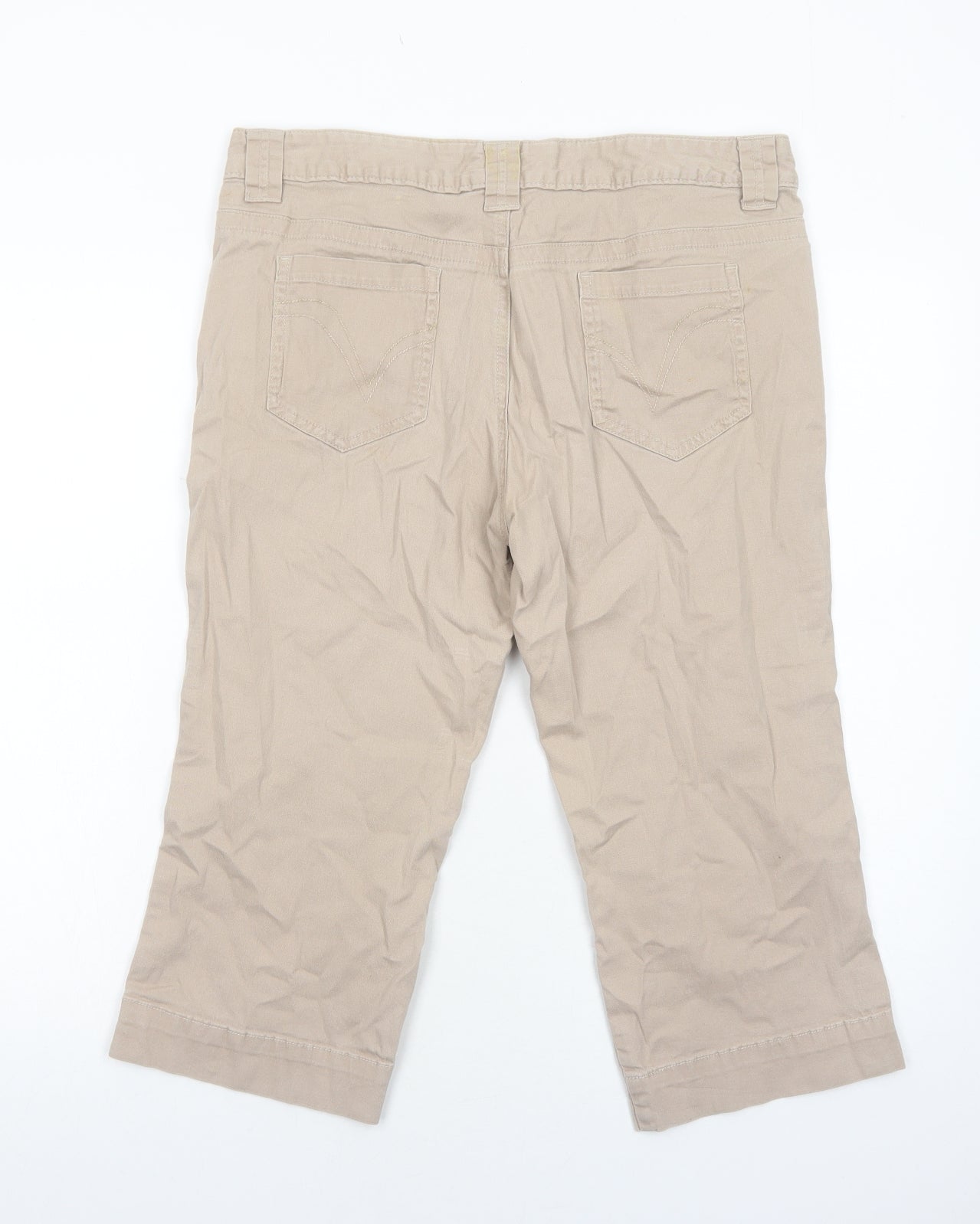 Papaya Womens Beige Cotton Cropped Jeans Size 14 Regular Zip