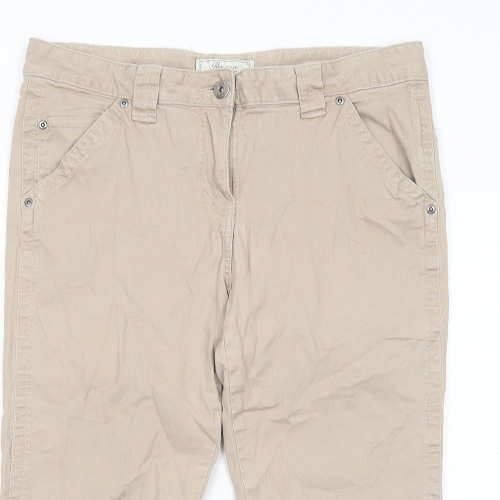Papaya Womens Beige Cotton Cropped Jeans Size 14 Regular Zip