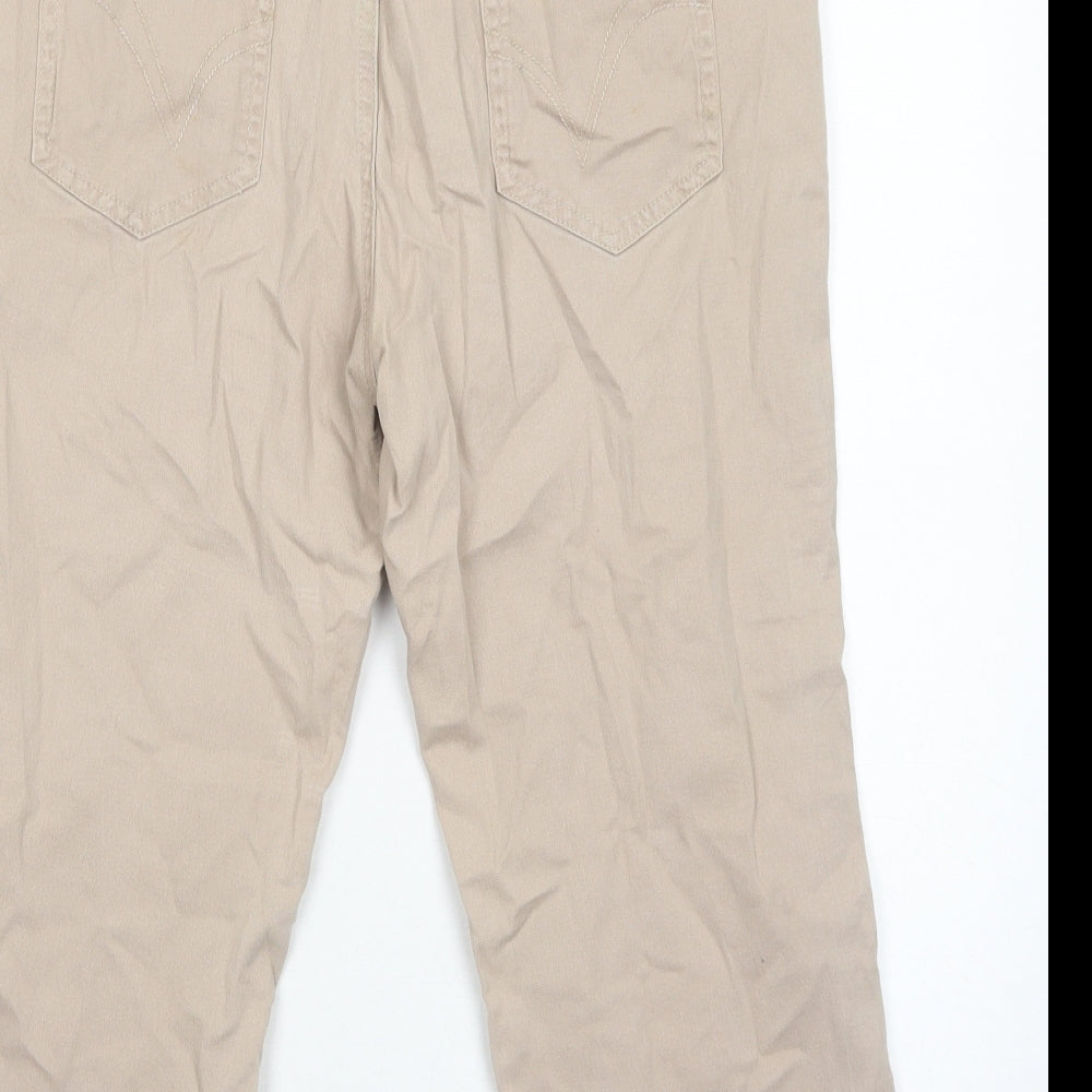 Papaya Womens Beige Cotton Cropped Jeans Size 14 Regular Zip