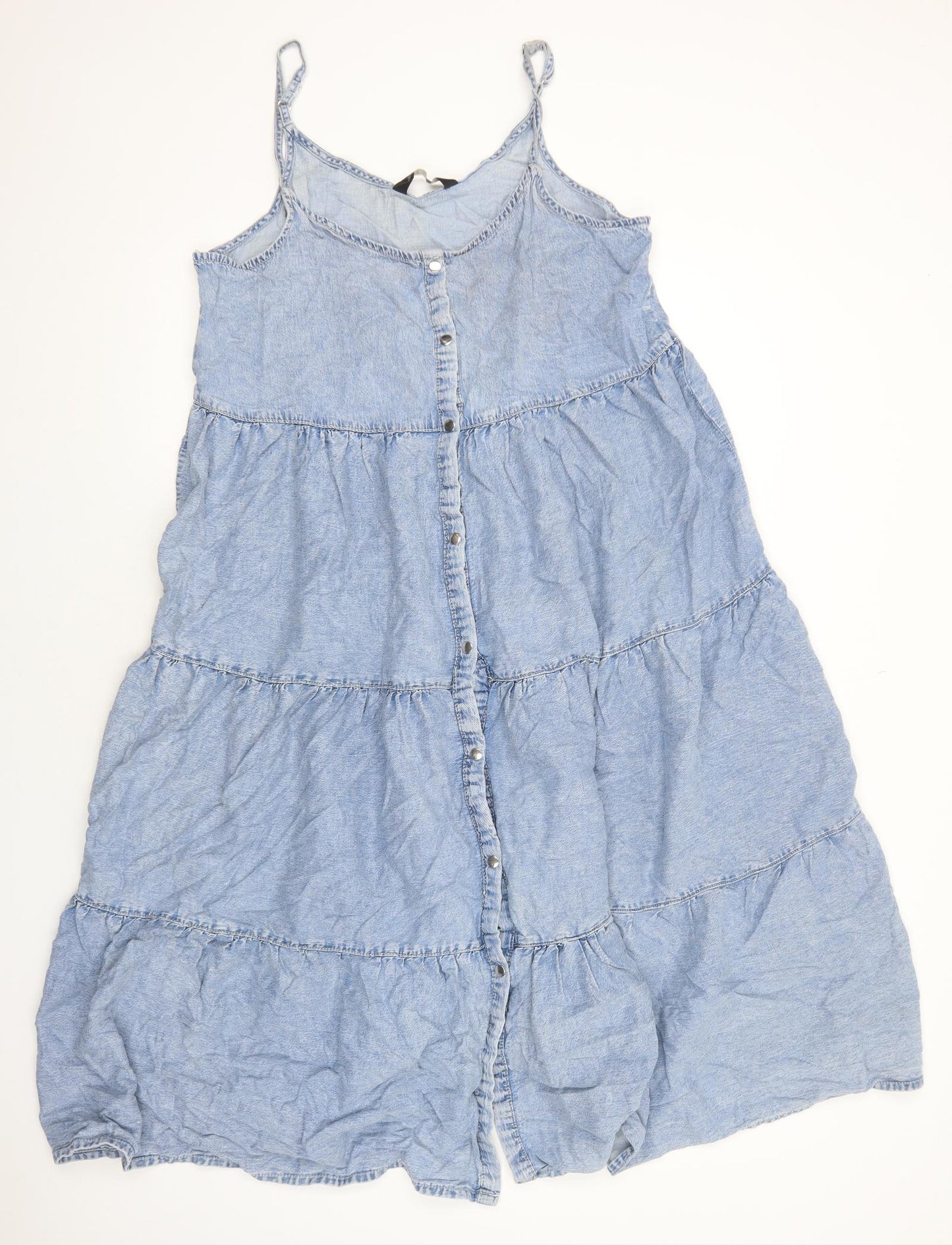 F&F Womens Blue Cotton A-Line Size 18 Scoop Neck Snap - Tiered