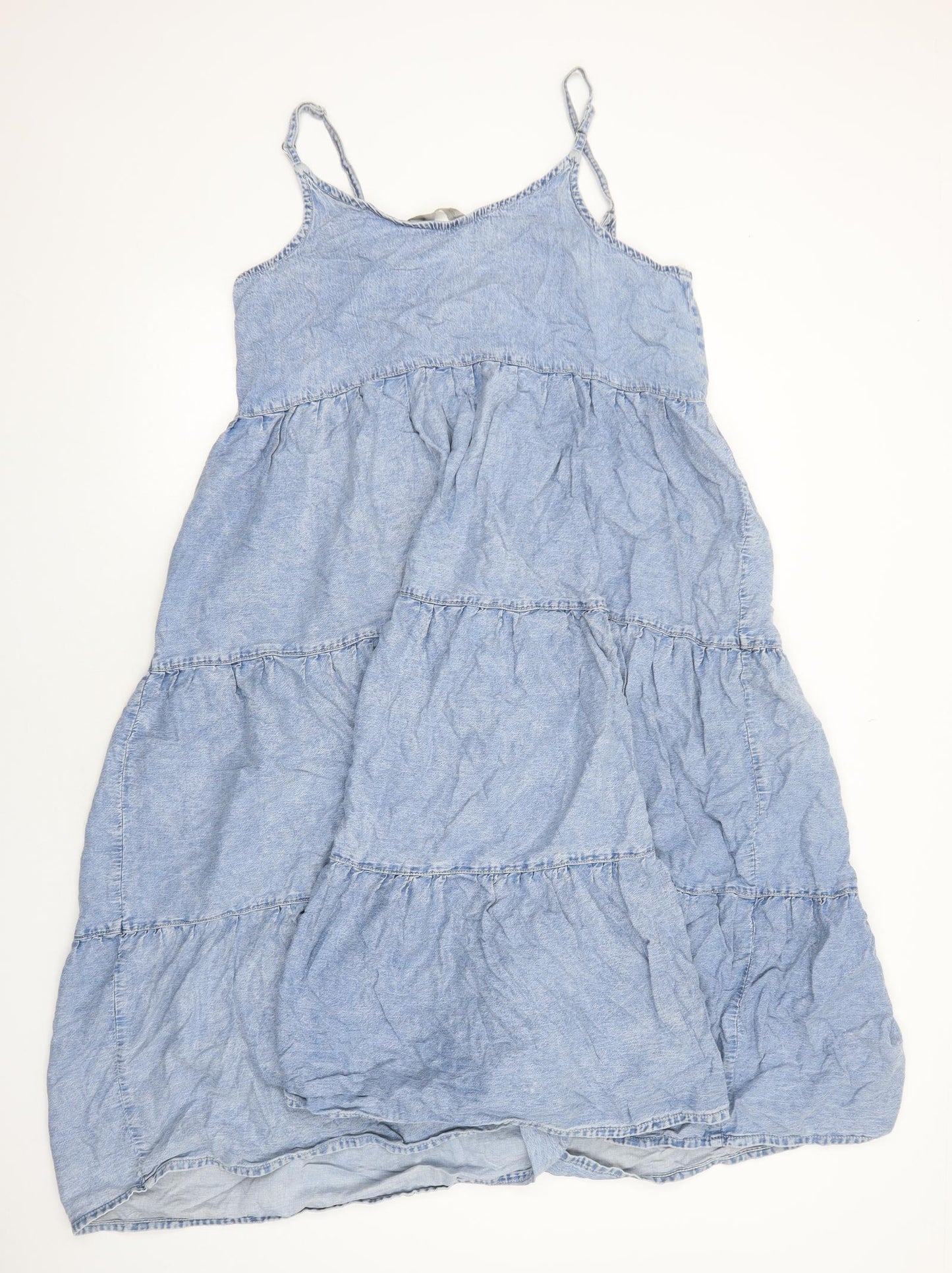 F&F Womens Blue Cotton A-Line Size 18 Scoop Neck Snap - Tiered