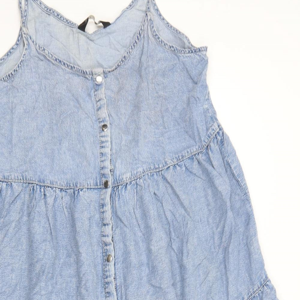 F&F Womens Blue Cotton A-Line Size 18 Scoop Neck Snap - Tiered