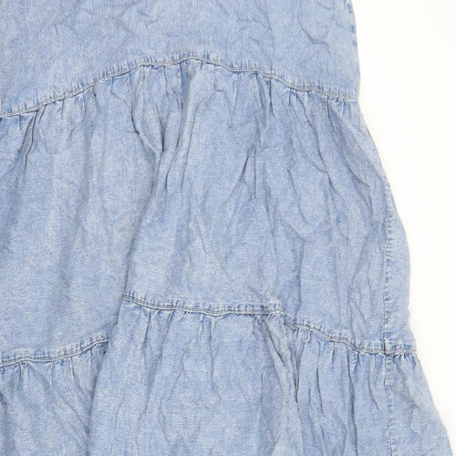 F&F Womens Blue Cotton A-Line Size 18 Scoop Neck Snap - Tiered