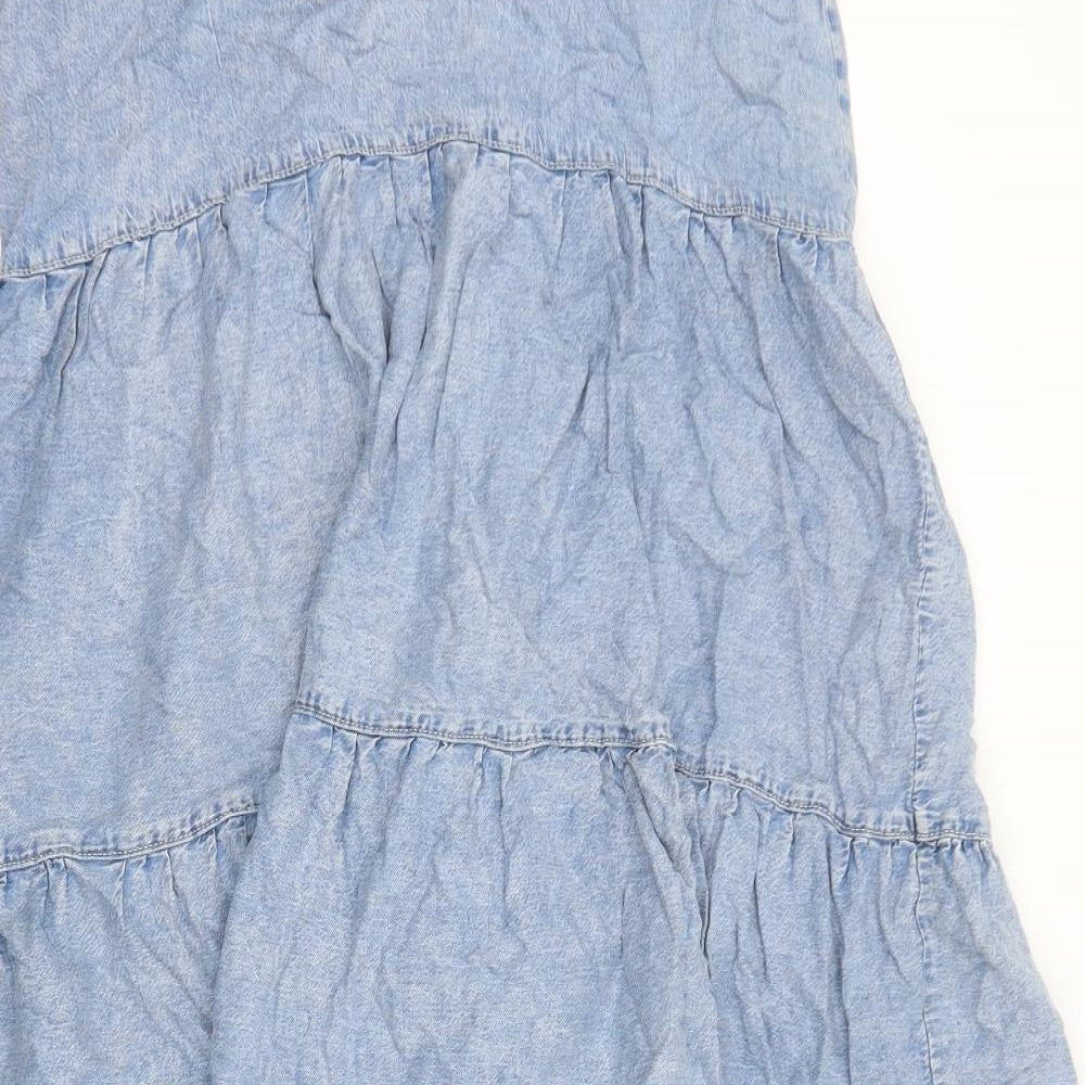 F&F Womens Blue Cotton A-Line Size 18 Scoop Neck Snap - Tiered