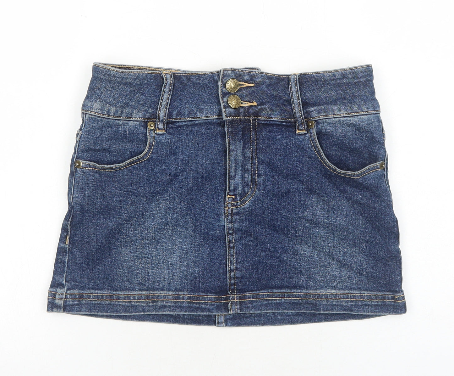 Princess Polly Womens Blue Cotton Mini Skirt Size 8 Zip