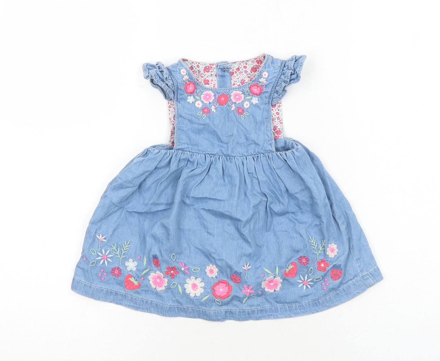 Mothercare Girls Blue Cotton Skater Dress Size 3-6 Months Round Neck Button