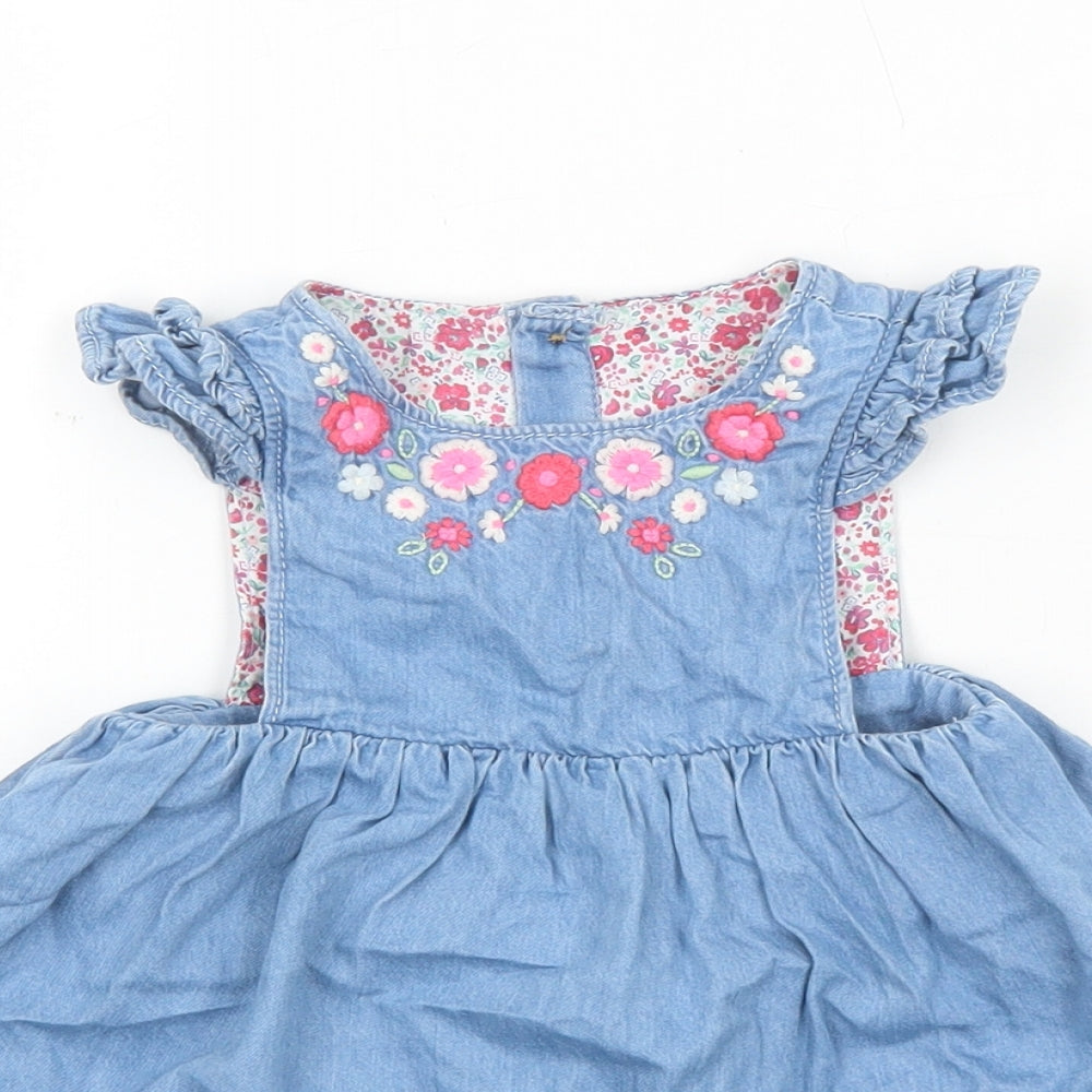 Mothercare Girls Blue Cotton Skater Dress Size 3-6 Months Round Neck Button