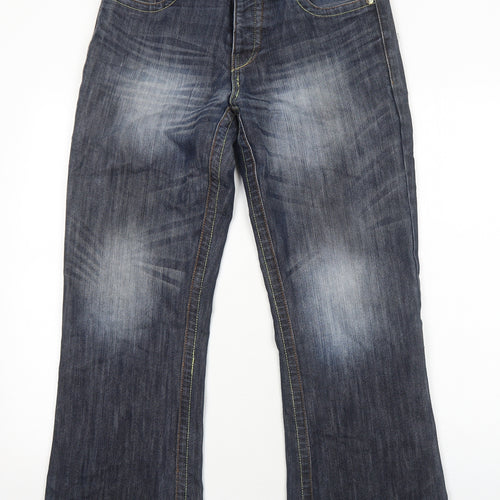 AKKA Mens Blue Cotton Bootcut Jeans Size S Regular Button