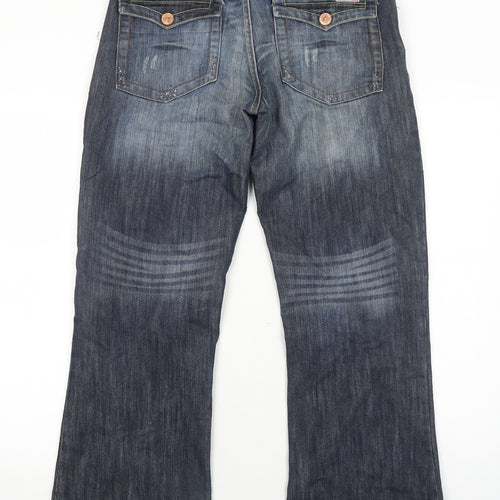 AKKA Mens Blue Cotton Bootcut Jeans Size S Regular Button