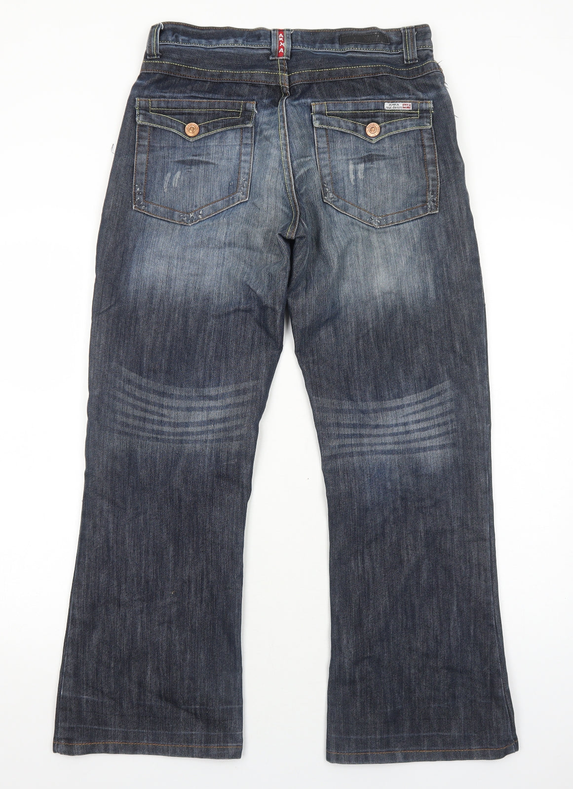 AKKA Mens Blue Cotton Bootcut Jeans Size S Regular Button