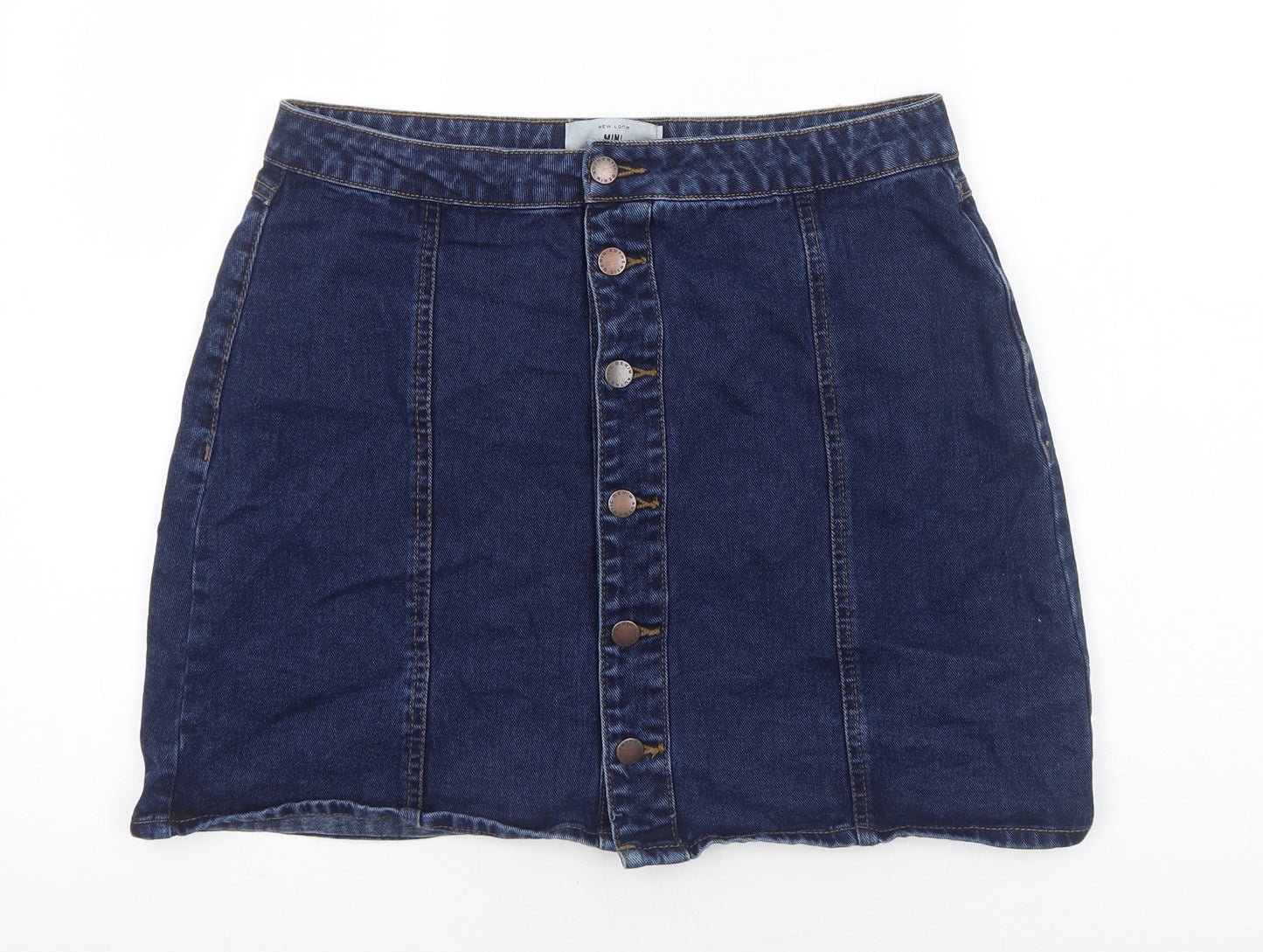 New Look Womens Blue Cotton Mini Skirt Size 14 Button