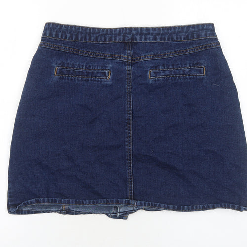 New Look Womens Blue Cotton Mini Skirt Size 14 Button
