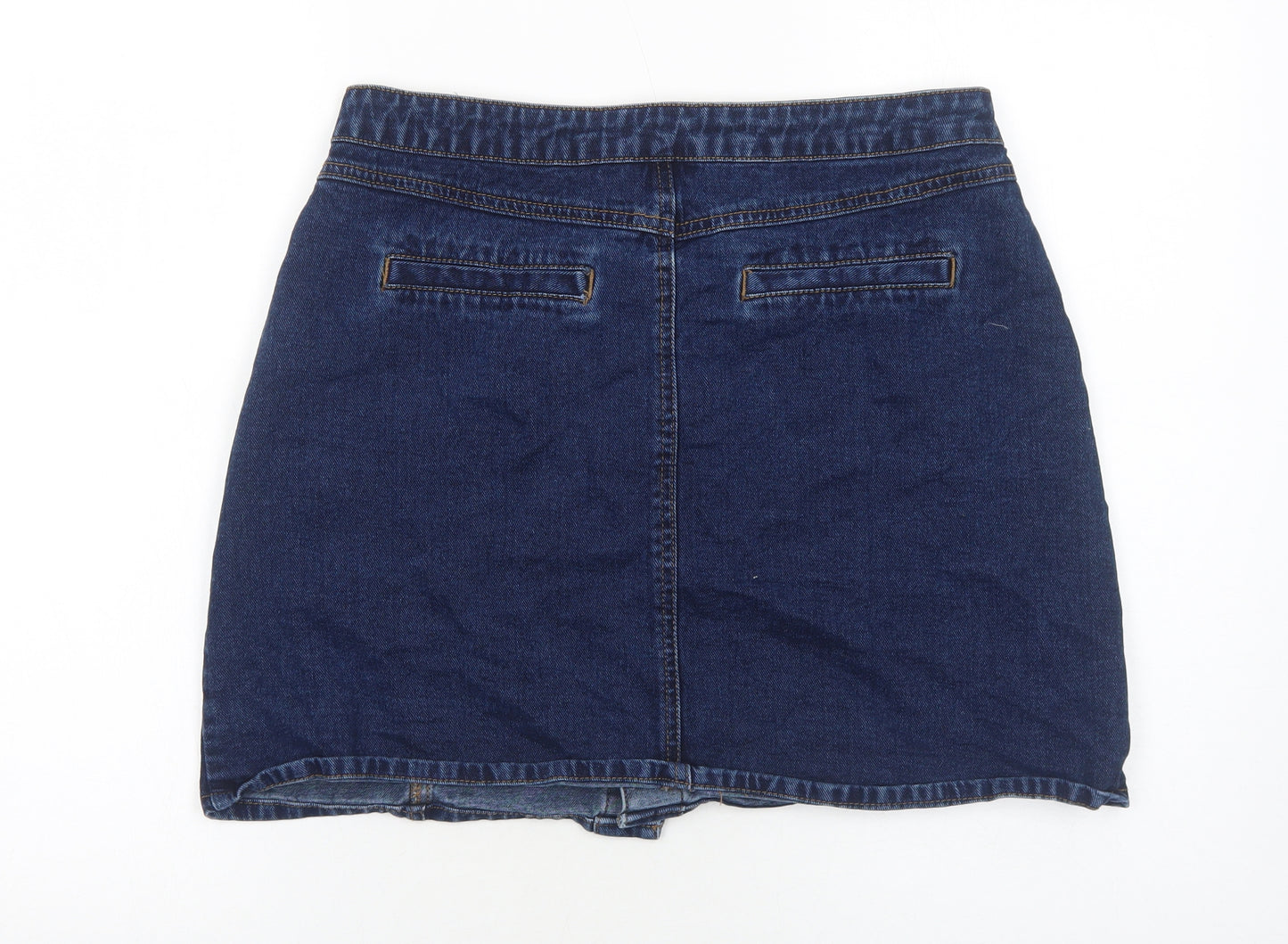 New Look Womens Blue Cotton Mini Skirt Size 14 Button