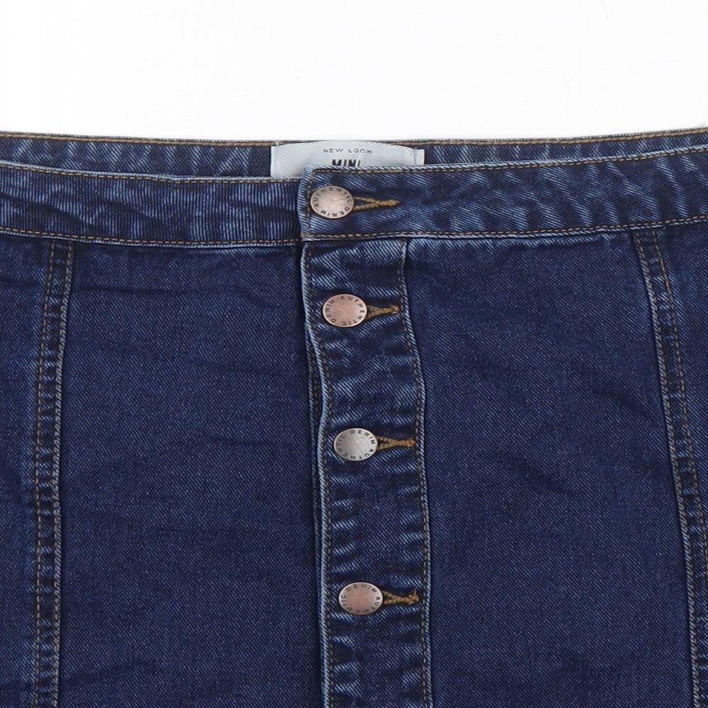 New Look Womens Blue Cotton Mini Skirt Size 14 Button