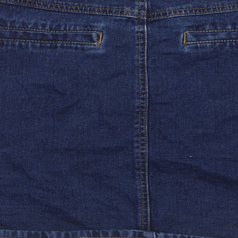 New Look Womens Blue Cotton Mini Skirt Size 14 Button
