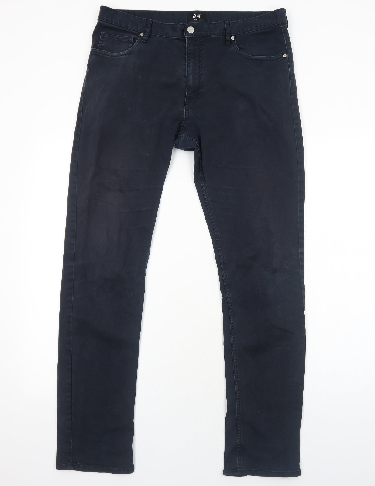 H&M Mens Blue Cotton Straight Jeans Size M Slim Zip