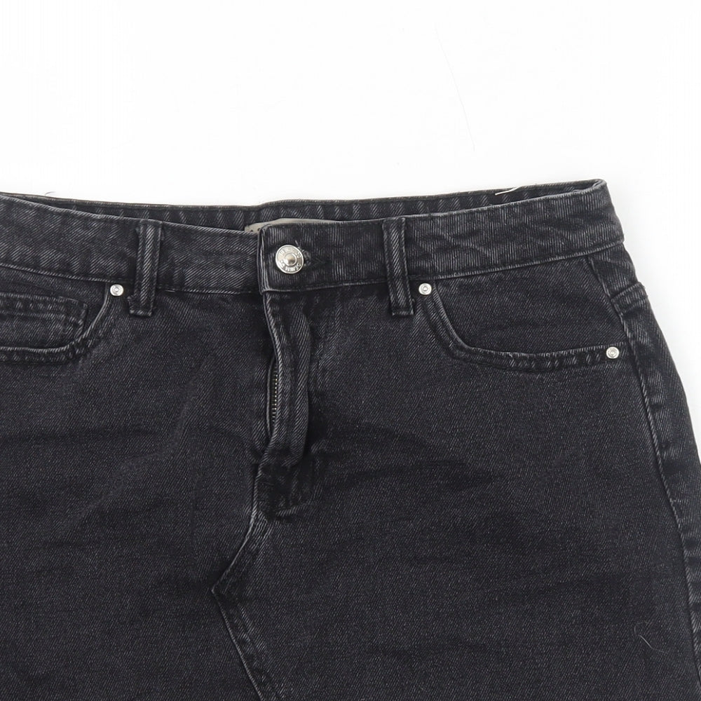 Primark Womens Black Cotton Mini Skirt Size 10 Zip