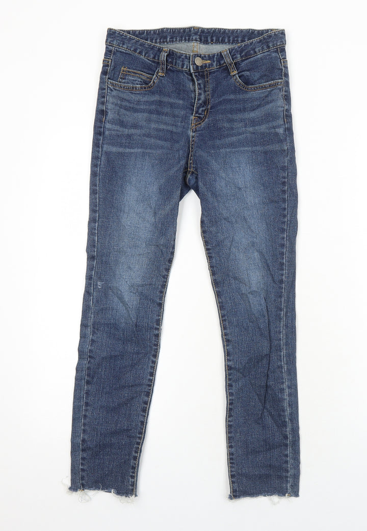 Preworn Womens Blue Cotton Skinny Jeans Size S Regular Zip - Distressed Hems