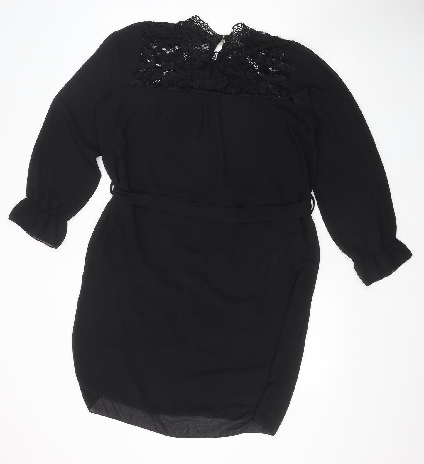 Mela London Womens Black Polyester A-Line Size 16 Mock Neck Button - Lace Detail