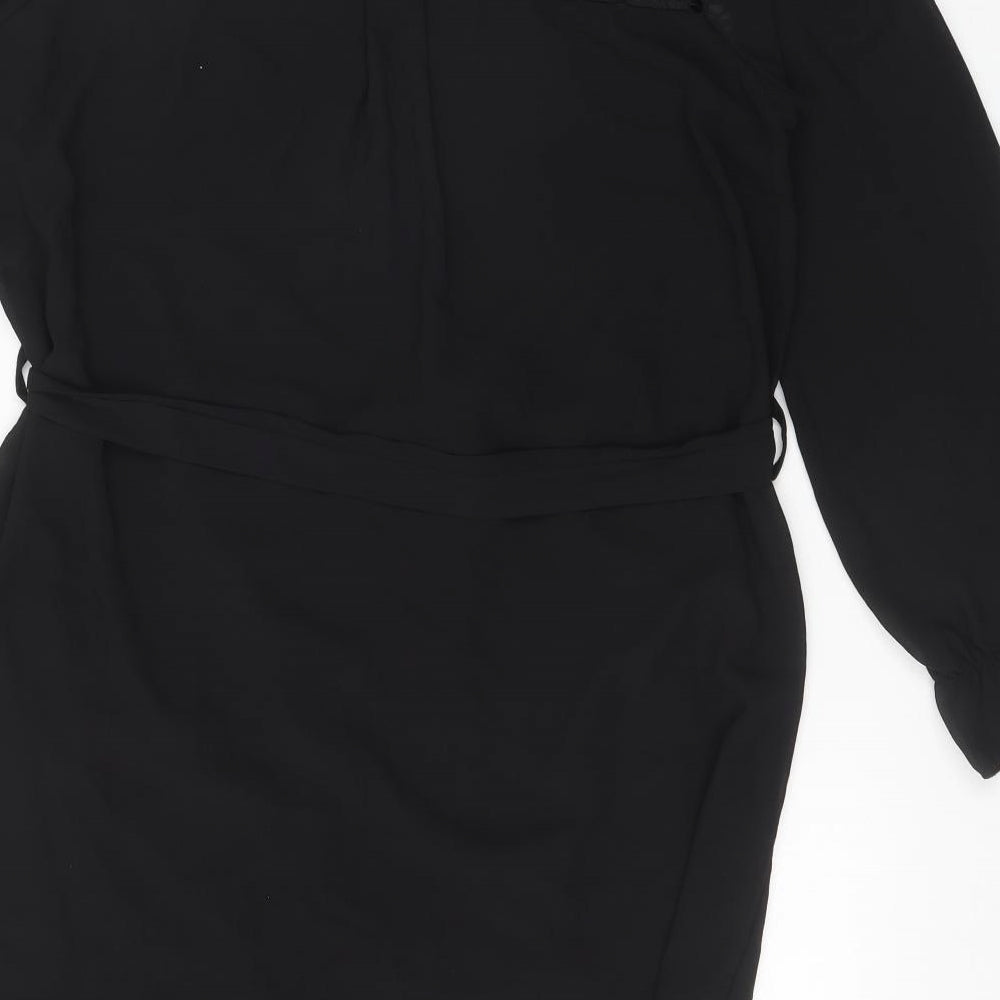 Mela London Womens Black Polyester A-Line Size 16 Mock Neck Button - Lace Detail