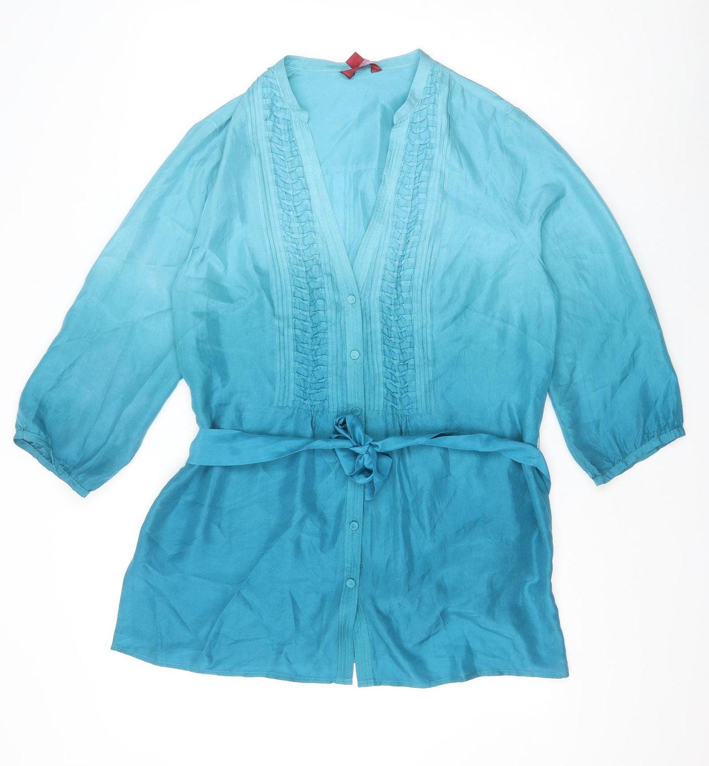 Monsoon Womens Blue Silk Tunic Blouse Size 16 V-Neck
