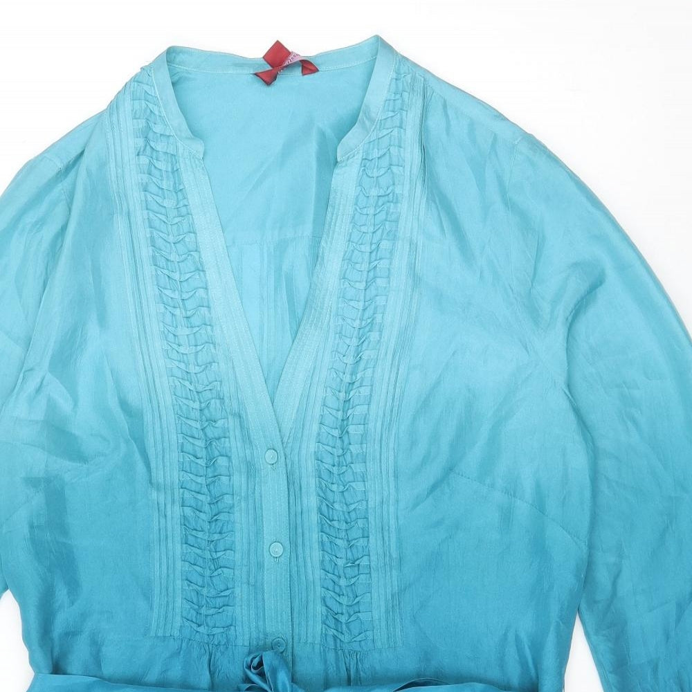 Monsoon Womens Blue Silk Tunic Blouse Size 16 V-Neck