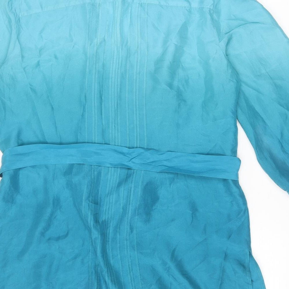 Monsoon Womens Blue Silk Tunic Blouse Size 16 V-Neck