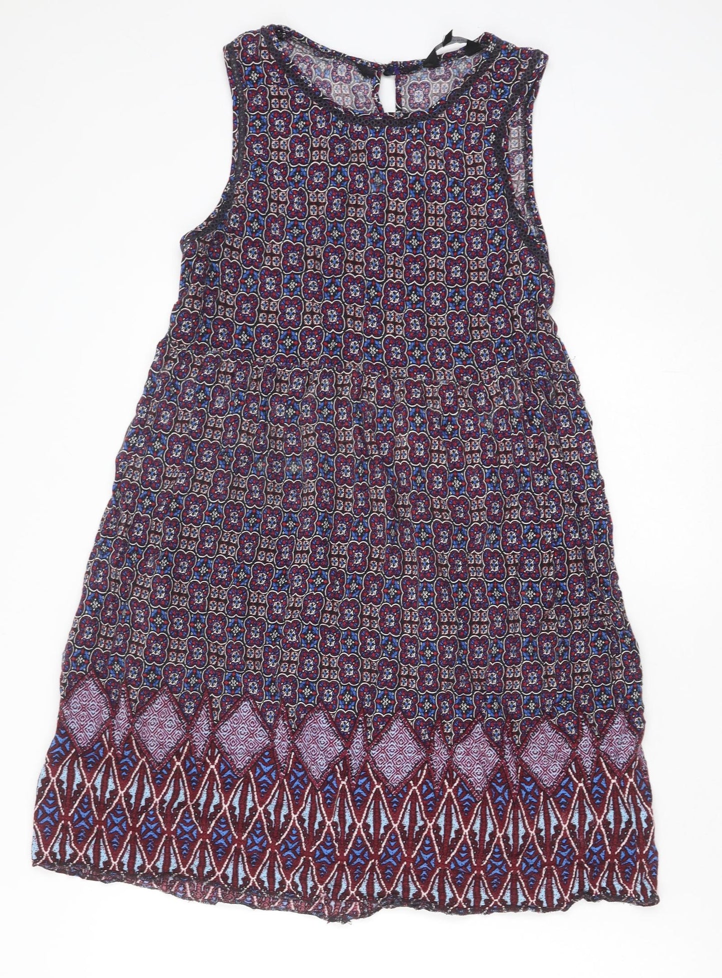 New Look Womens Multicoloured Geometric Viscose Tank Dress Size 12 Boat Neck Button