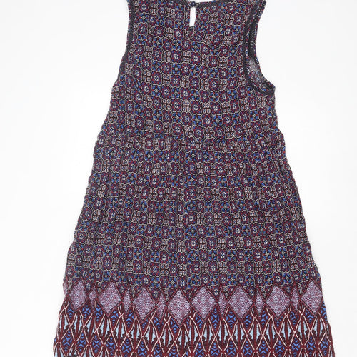 New Look Womens Multicoloured Geometric Viscose Tank Dress Size 12 Boat Neck Button