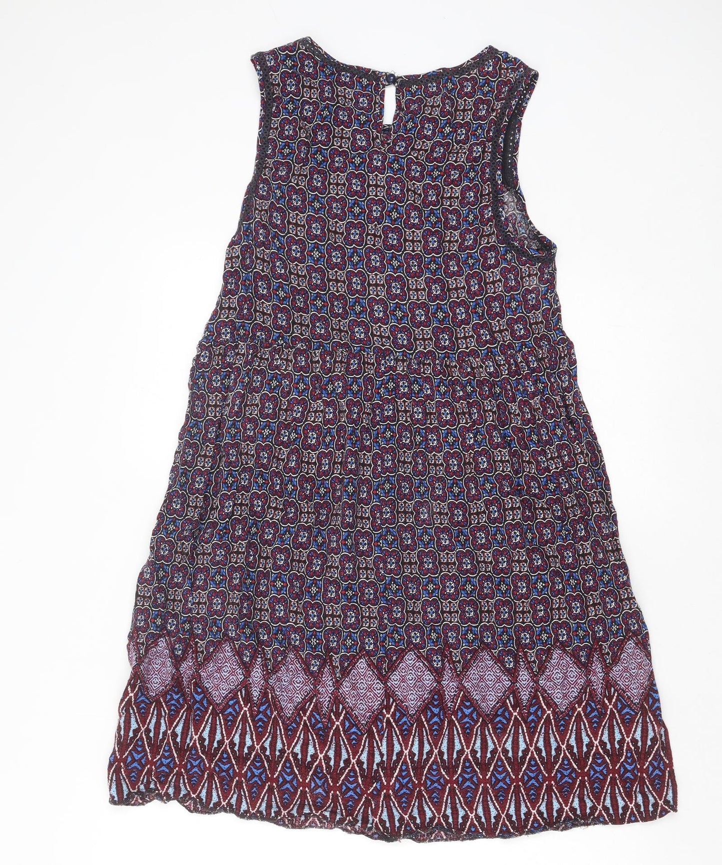 New Look Womens Multicoloured Geometric Viscose Tank Dress Size 12 Boat Neck Button