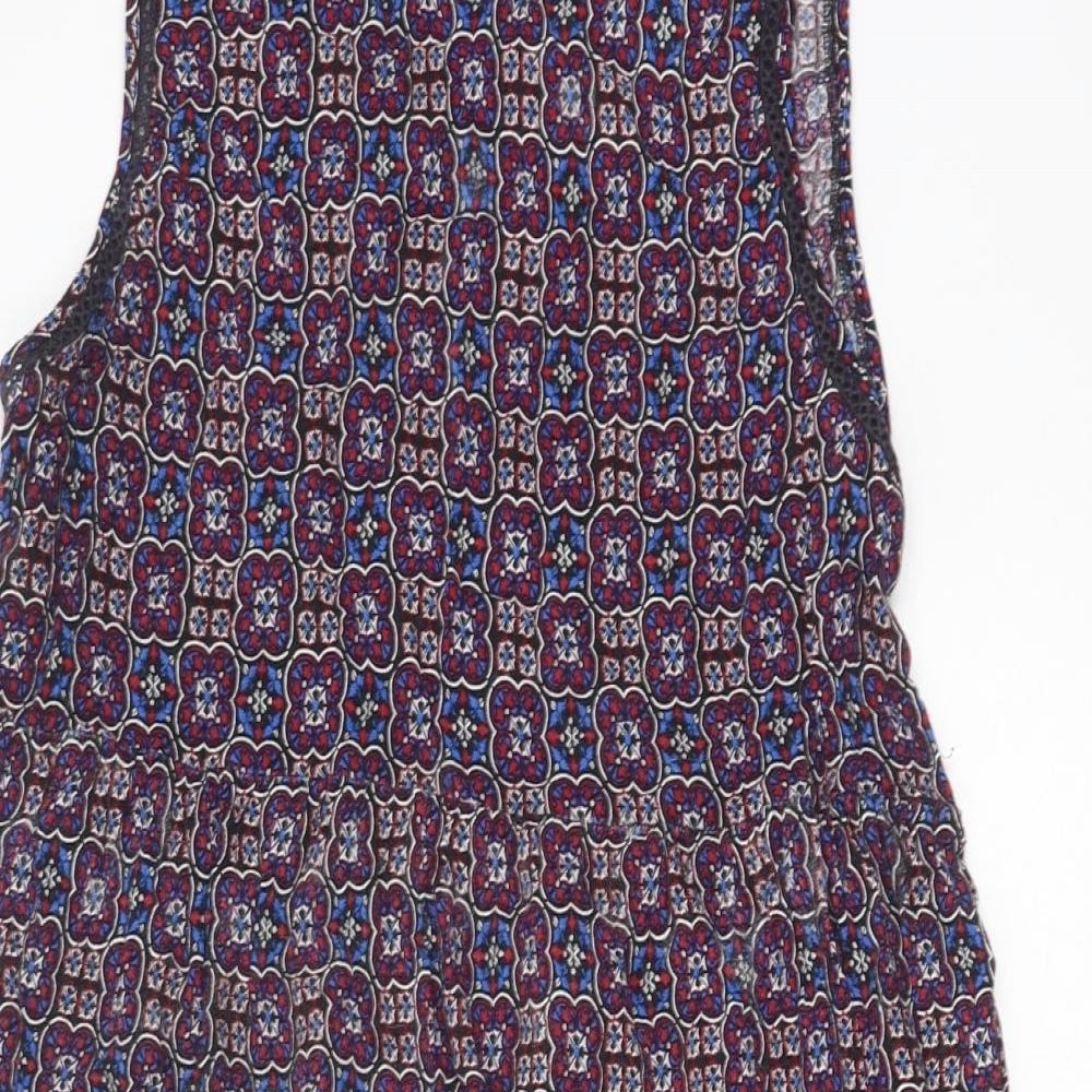 New Look Womens Multicoloured Geometric Viscose Tank Dress Size 12 Boat Neck Button
