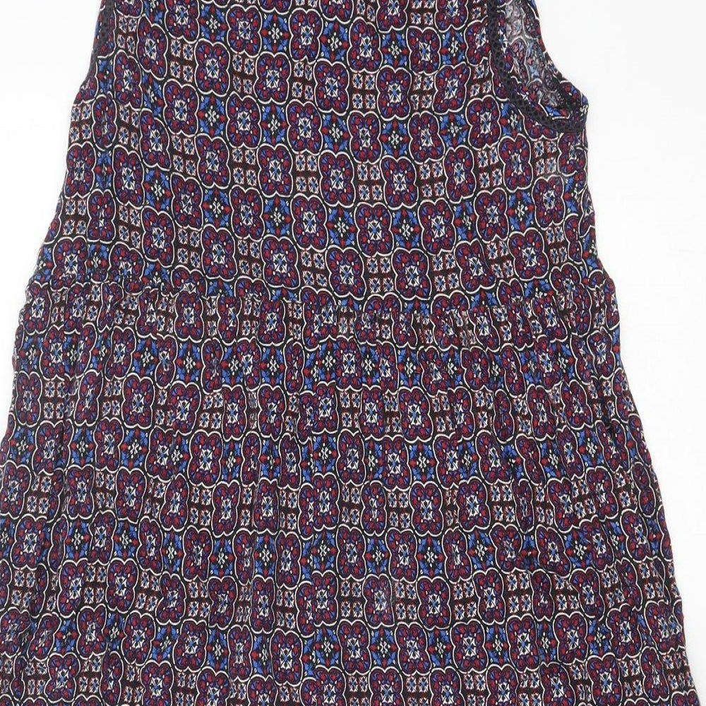 New Look Womens Multicoloured Geometric Viscose Tank Dress Size 12 Boat Neck Button
