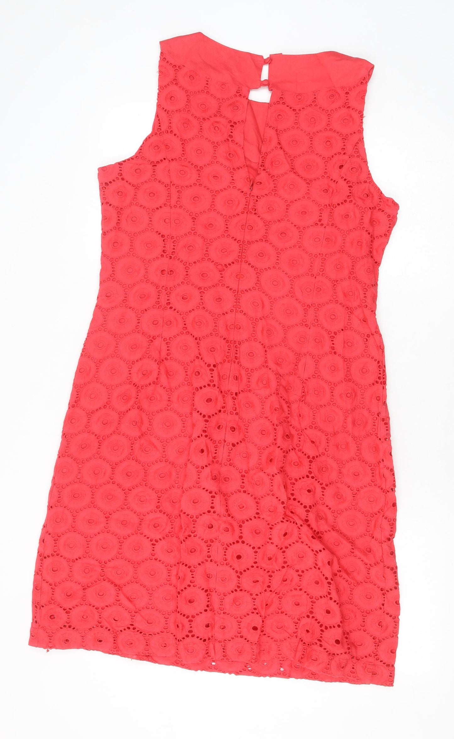 Roman Womens Red 100% Cotton Shift Size 14 Boat Neck Zip - Embellished Neckline