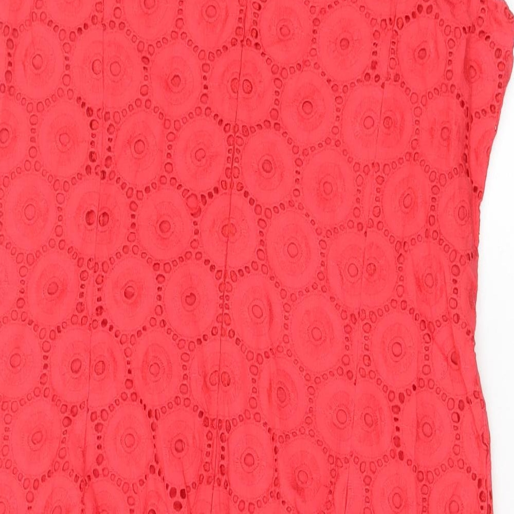 Roman Womens Red 100% Cotton Shift Size 14 Boat Neck Zip - Embellished Neckline