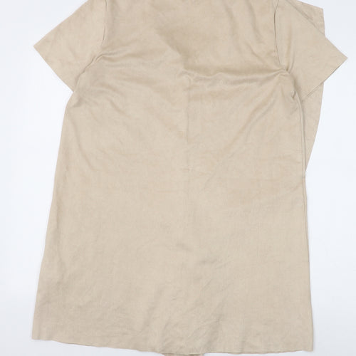Zara Womens Beige Polyester Shift Size M V-Neck Zip