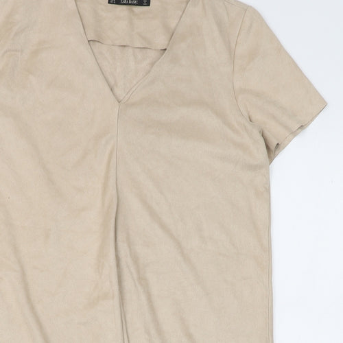Zara Womens Beige Polyester Shift Size M V-Neck Zip