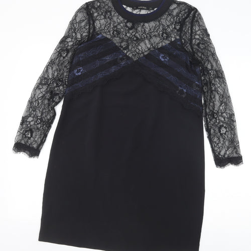 Zara Womens Black Polyamide Shift Size XS Round Neck Pullover - Lace Top