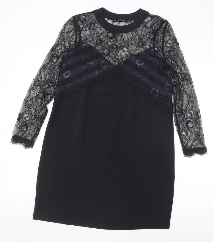 Zara Womens Black Polyamide Shift Size XS Round Neck Pullover - Lace Top